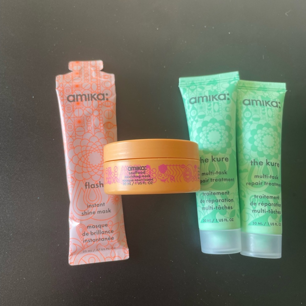 Amika 4 Hair Mask Bundle Set: Soulfood Nourishing, Flash Instant Shine, The Kure